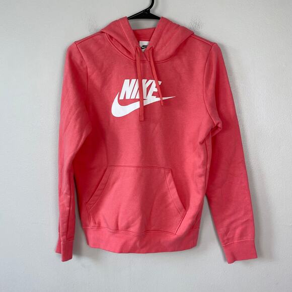 Nike Sportswear Club Fleece Hoodie Pouch Pocket Sweatshirt Pink Logo Size XS - Picture 2 of 6